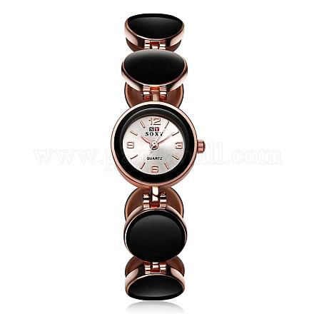 女性のブレスレットウォッチ  合金のガラスクォーツ時計  ブラック  ローズゴールド  195mm WACH-BB16857-A-1