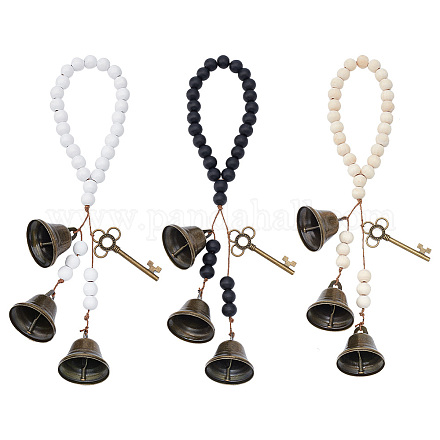 OLYCRAFT 3Pcs Witch Bells for Door Knob Witchcraft Bells Witch Bells Door Knob Hanger Pagan Bell Decor Wood Beads Antique Magic Keys Witch Bells for Witchy Room Home Decor Witchy Gifts HJEW-PH01537-1