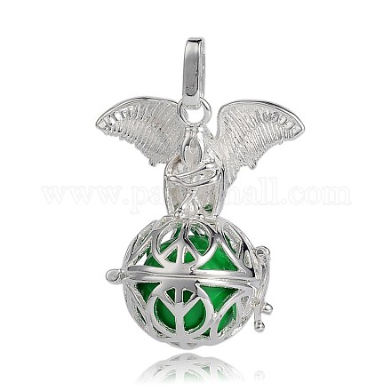 Silver Color Plated Brass Hollow Round Cage Pendants KK-J252-02S-1
