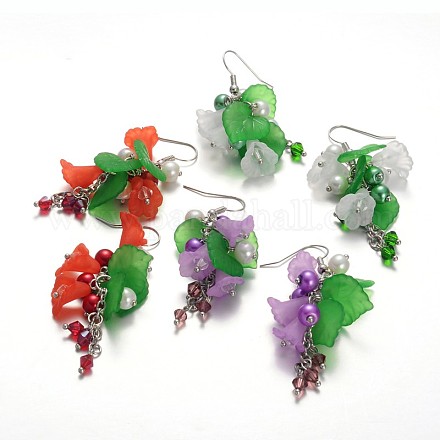 Acrylic Flower & Leaf Cluster Earrings EJEW-JE01683-1