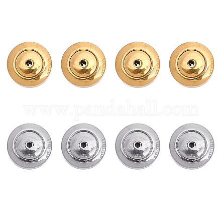 CHGCRAFT 8Pcs 2Colors Earring Backs for Studs 304 Stainless Steel Ear Nuts Flat Round Earring Backs Replacements for Studs Droopy Hoops Ears STAS-CA0002-05-1