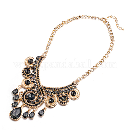 Fashion Women Jewelry Zinc Alloy Glass Rhinestone Bib Statement Choker Collar Necklaces NJEW-BB15125-E-1