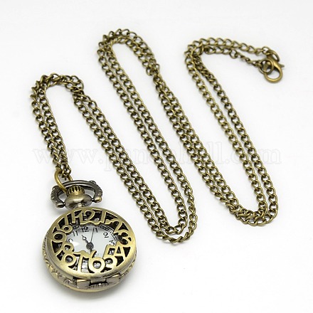 Сплав плоский круглыйс телефона кулон ожерелье кварц карманные часы X-WACH-N011-28-1