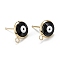 Eco-Friendly Brass Enamel Stud Earring Findings, with Loops, Real 18K Gold Plated, Flat Round with Eviel Eye, Black, 13x10mm, Hole: 1.8mm, Pin: 0.7mm