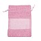 Cotton Packing Pouches, Drawstring Bags, with Organza Ribbons, Pink, 18.3x13x0.35cm