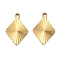 304 Stainless Steel Pendants, with Ray, Ion Plating(IP), Real 18K Gold Plated, Rhombus, 17x11.5x1.5mm, Hole: 1.4mm