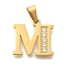 Ion Plating(IP) 304 Stainless Steel Rhinestone Pendants, Letter M, 17~19x10.5~18x2mm, Hole: 6.5x3.5mm