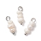 Natural Cultured Freshwater Pearl Potato Beaded Charms, with Brass Loops, Antique White, Platinum, 12.5x3.5~5.5x4.5mm, Hole: 2mm