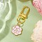 Flower Alloy Enamel Pendant Decorations, Swivel Clasps Charms for Bag Ornaments, Pink, 57mm