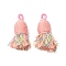 Cotton Tassel Pendants, with Polyester, Pink, 32~37x11~12mm, Hole: 2x4.5mm
