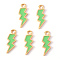 Alloy Enamel Pendants, Lightning Bolt, Light Gold, Lime, 20x7x1.5mm, Hole: 2mm