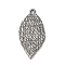 304 Stainless Steel Pendants, Textured, Leaf Charms, Antique Silver, 37x18x1~2mm, Hole: 1.6~1.8mm