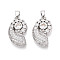 Brass Micro Pave Clear Cubic Zirconia Pendants, Conch Charms, Platinum, 20x12x3.5mm, Hole: 4.5x2mm