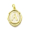 Brass Pendants, with Enamel, Oval with Letter, Real 18K Gold Plated, with Jump Ring, Letter A, 20x15~15.5x2mm, Hole: 3.5mm