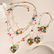 Heart Brass & Handmade Lampwork Multilayer Pendant Necklaces & Dangle Earring & Charm Bracelets Sets, Golden, 405mm