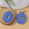 Brass with Glass Bead Stud Dangle Earrings, Oval, Golden, Cornflower Blue, 60x34mm