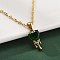304 Stainless Steel Green Cubic Zirconia Pendant Neckalces for Women, Real 18K Gold Plated, Heart, 15.94 inch(40.5cm)