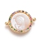 Brass Micro Pave Cubic Zirconia Links connectors, with Shell, Flat Round with Virgin Mary, Colorful, Golden, 15x20x3mm, Hole: 1.2mm