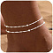 Brass Round Beads Singapore Chain Double Layer Anklets for Women, Silver, 8-1/4 inch(210mm)