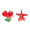 Glass Pendants, Flower Charm, with 304 Stainless Steel Loops & Seed Beads, Faceted, Red, 24x24x21.5mm, Hole: 3x2mm