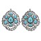 Tibetan Style Alloy Big Pendants, with Synthetic Turquoise, Cadmium Free & Lead Free, Oval, Antique Silver, 57.5x45x5.5mm, Hole: 2.5mm