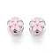 Alloy Enamel European Beads, Flat Round with Flower, Large Hole Beads, Lead Free & Nickel Free & Cadmium Free, Rack Plating, Platinum, 10x9mm, Hole: 4.5mm