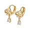 Brass Micro Pave Cubic Zirconia Dangle Hoop Earrings, with Glass, Light Gold, 22x11mm