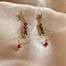 Alloy Dangle Stud Earrings, with Glass, Christmas Tree, Golden, Mixed Color, 42x18mm
