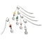 Alloy Hook Bookmarks, Natural Amethyst & Rose Quartz & South Red Agate & Green Aventurine & Topaz Jade Chip & Sunflower Charms Bookmarks, Antique Silver, 84mm