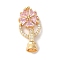 Brass Micro Pave Cubic Zirconia Fold Over Clasps, with Glass, Flower, Pearl Pink, 24mm, Hole: 4.2mm