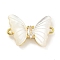 Brass Pave Clear Cubic Zirconia Butterfly Connector Charms, with Shell, Real 18K Gold Plated, 12x18x4mm, Hole: 1.1mm