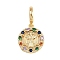 Brass Pave Colorful Cubic Zirconia European Dangle Charms, Flat Round with Saint Large Hole Pendants, Real 18K Gold Plated, 28mm, Hole: 5mm