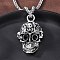 Skull Zinc Alloy Jet Rhinestone Pendant Necklaces, 304 Stainless Steel Wheat Chain Necklaces for Men, Antique Silver & Stainless Steel Color, 24.29 inch(61.7cm)