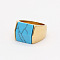 Rectangle Synthetic Turquoise Finger Ring, Golden Stainless Steel Jewelry, Golden, Inner Diameter: 17.4mm