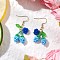 Flower with Cherry 304 Stainless Steel Glass Seed Beads Dangle Earrings, with Fishing Thread Nylon Wire & Acrylic Charms & Resin, Golden, Deep Sky Blue, 42x18mm