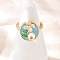 Brass Sky Blue Enamel Flower Cuff Rings, with ABS Plastic Imitation Pearl and Glitter Powder, Real 18K Gold Plated, Rack Plating, Long-Lasting Plated, Cadmium Free & Lead Free, Oval, Inner Diameter: adjustable, Oval: 15.5x14.5mm