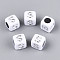Acrylic Beads, Horizontal Hole, Metallic Plated, Cube, White, Letter S, 6x6x6mm, Hole: 3.5mm, 2600pcs/500g