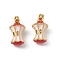 Brass Micro Pave Cubic Zirconia Pendants, with Enamel, Apple Charm, Real 18K Gold Plated, 15x9.5mm, Hole: 4x2.5mm