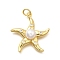 Brass & ABS Plastic Imitation Pearl Pendants, Starfish Charms, Cadmium Free & Lead Free, Long-Lasting Plated, Rack Plating, with Jump Ring, Real 18K Gold Plated, 24x22x7.5mm, Hole: 3.4mm