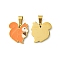 Ion Plating(IP) 304 Stainless Steel Manual Polishing Charms, with Enamel and 201 Stainless Steel Clasp, Squirrel, Golden, 15x14.5x1.5mm, Hole: 3x5.5mm