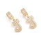 Brass Micro Pave Cubic Zirconia Pendants, Long-Lasting Plated, Letter, Clear, Letter.J, 34mm, Hole: 6.5x9mm, Letter.J: 20x14x3.5mm