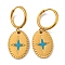 304 Stainless Steel Hoop Earrings, Oval with Star Pattern 316 Surgical Stainless Steel Enamel Drop Earrings, Golden, 30x12mm