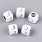 Acrylic Beads, Horizontal Hole, Metallic Plated, Cube, White, Letter J, 6x6x6mm, Hole: 3.5mm, 2600pcs/500g