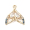 Brass Pave Light Sky Blue and Clear Cubic Zirconia Sea Animal Connector Charms, Whale Tail Links, Real 14K Gold Plated, 17x16.5x4.5mm, Hole: 1.4mm