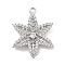 Brass Pave Clear Cubic Zirconia Pendants, Cadmium Free & Nickel Free & Lead Free, Flower, Platinum, 22x17.5x3.5mm, Hole: 1.2mm