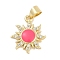 Brass Micro Pave Cubic Zirconia Pendants, with Enamel, Sun Charms, Lead Free & Cadmium Free, Long-Lasting Plated, Rack Plating, Cerise, 17x14.5x2.5mm, Hole: 5x3mm