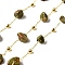 Handmade Natural Unakite Chip Beaded Chains, Soldered, with Rack Plating Brass Findings, Long-Lasting Plated, Lead Free & Cadmium Free, with Spool, 5~14x2~7x3~7mm