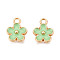 Alloy Enamel Pandants, Lead Free & Cadmium Free, Light Gold, Flower Charm, Green Yellow, 10x8x2.5mm, Hole: 1.4mm