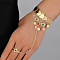 Vintage Real 18K Gold Plated Multi-layer Coin Fringe Hand Back Ring Bracelets for Women