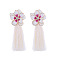 Bohemian Flower Alloy Enamel Tassel Stud Earrings, with Crystal Rhinestone, Golden, White, 98x48mm